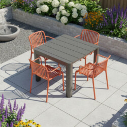 Henrik 100 Dining Table Nickel Grey With 4 Alma Armchair Chilli Set picture 01 a garden lifestyle image