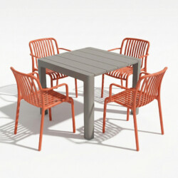 Henrik 100 Dining Table Nickel Grey With 4 Alma Armchair Chilli Set picture 02 a white background image