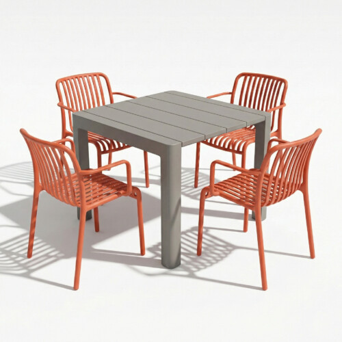 Henrik 100 Dining Table Nickel Grey With 4 Alma Armchair Chilli Set picture 02 a white background image