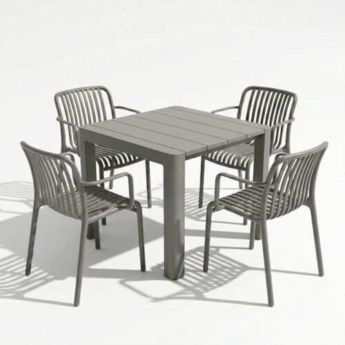 Henrik 100 Dining Table Nickel Grey With 4 Alma Armchair Nickel Grey Set picture 02 a white background image