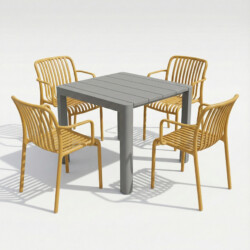 Henrik 100 Dining Table Nickel Grey With 4 Alma Armchair Saffron Set picture 02 a white background image