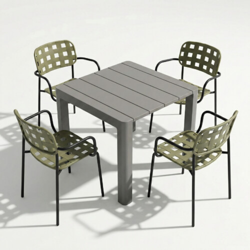 Henrik 100 Dining Table Nickel Grey With 4 Karin Armchair Avocado Black Set picture 02 a white background image