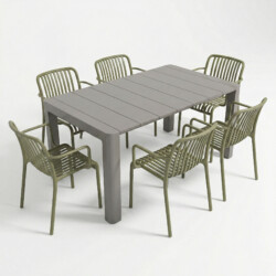 Henrik 140 Dining Table Nickel Grey With 6 Alma Armchair Avocado Set picture 02 a white background image