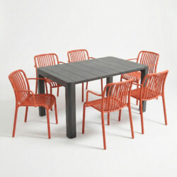 Henrik 140 Dining Table Nickel Grey With 6 Alma Armchair Chilli Set picture 02 a white background image
