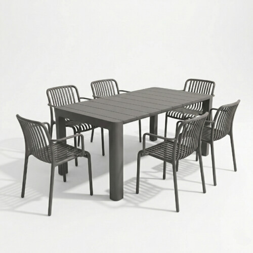 Henrik 140 Dining Table Nickel Grey With 6 Alma Armchair Nickel Grey Set picture 02 a white background image