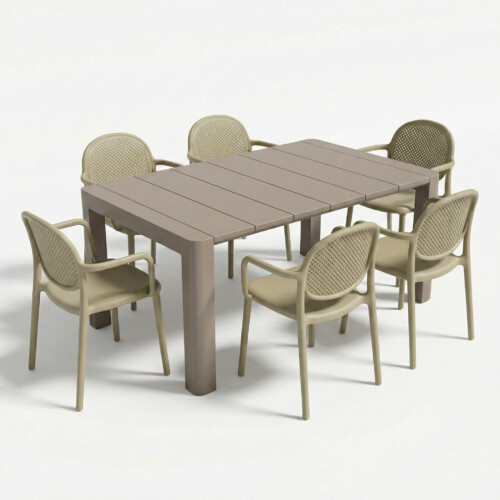 Henrik 140 Dining Table Nickel Grey With 6 Stina Armchair Avocado Set picture 02 a white background image