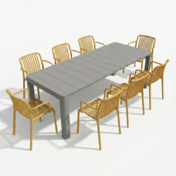 Henrik 220 Dining Table Nickel Grey With 8 Alma Armchair Saffron Set picture 02 a white background image