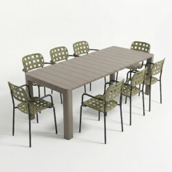 Henrik 220 Dining Table Nickel Grey With 8 Karin Armchair Avocado Black Set picture 02 a white background image
