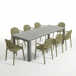 Henrik 220 Dining Table Nickel Grey With 8 Stina Armchair Avocado Set picture 02 a white background image