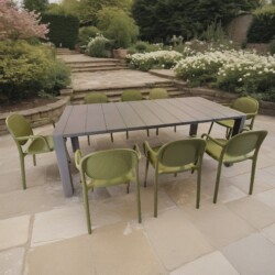 Henrik 220 Dining Table Nickel Grey With 8 Stina Armchair Avocado Set picture 08 a lifestyle image