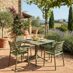 Clip 70Cm Table With 4 Doga Chair Set Olive picture 01 a garden lifestyle image