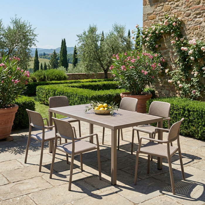 Cube Dining Table With 6 Bora Chair Set Turtle Dove picture 01 a garden lifestyle image