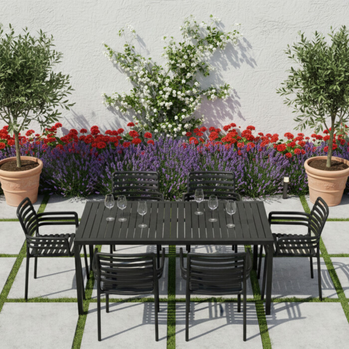 Cube Dining Table With 6 Doga Chair Set Anthracite picture 01 a garden lifestyle image