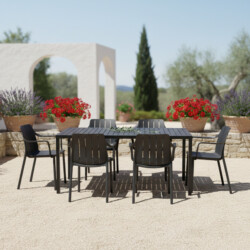Cube Dining Table With 6 Tiberina Armchair Set Anthracite picture 01 a garden lifestyle image