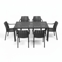Cube Dining Table With 6 Tiberina Armchair Set Anthracite picture 02 a white background image