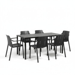 Cube Dining Table With 6 Tiberina Armchair Set Anthracite picture 03 a white background image