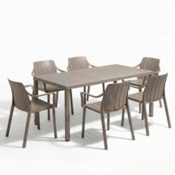 Cube Dining Table With 6 Tiberina Armchair Set Turtle Dove picture 02 a white background image