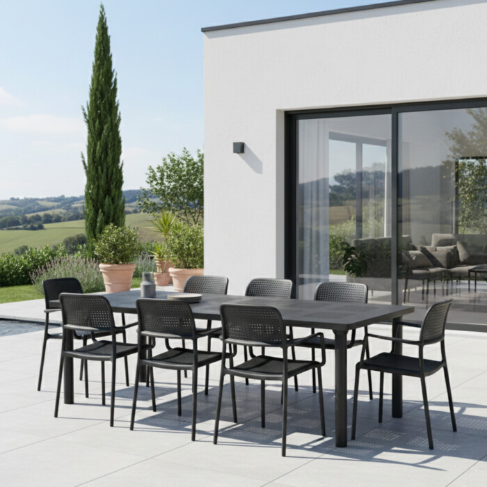 Libeccio Dining Table With 8 Bora Chair Set Anthracite picture 01 a garden lifestyle image