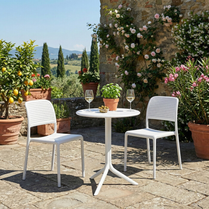 Step Table With 2 Bistrot Chair Set White picture 01 a garden lifestyle image