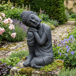 Buddha Crouching 58Cm Grey Charcoal Effect picture 01 a garden lifestyle image