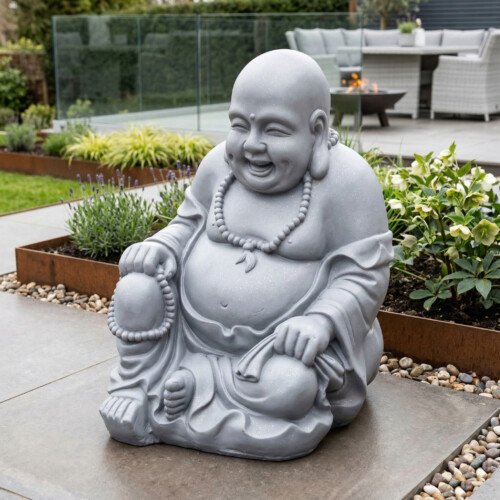 Buddhist Monk Sitting 43Cm Grey Shimmer picture 01 a garden lifestyle image