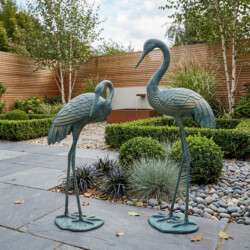 Cranes Pair 77and61Cm Aluminium Gold Verdigris picture 01 a garden lifestyle image