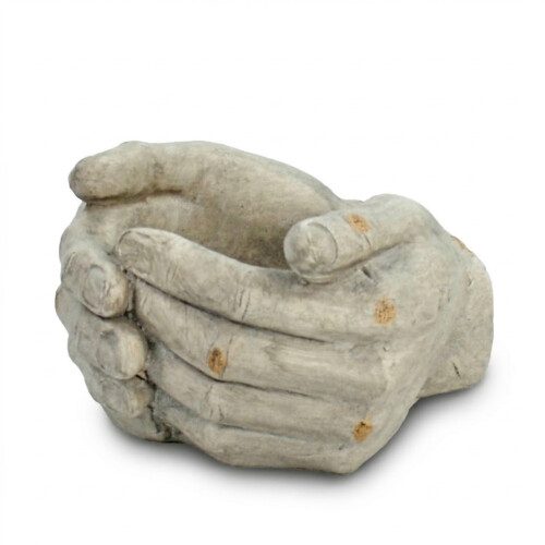 Cupped Hands Planter 19Cm Weathered Light Stone Effect picture 02 a white background image
