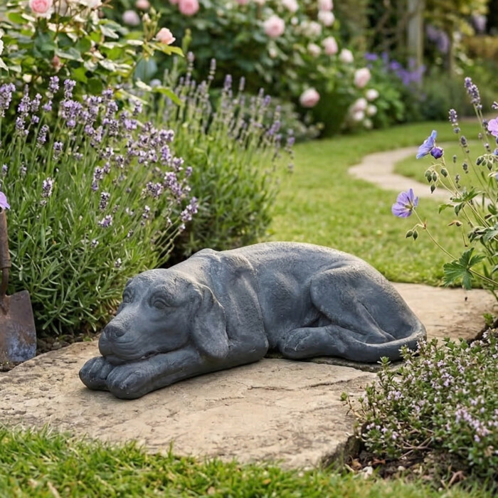 Dog Lying 15Cm Blue Iron Effect picture 01 a garden lifestyle image