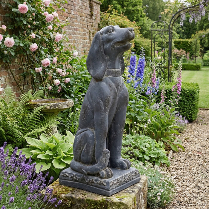 Dog Sitting 71Cm Blue Iron Effect picture 01 a garden lifestyle image