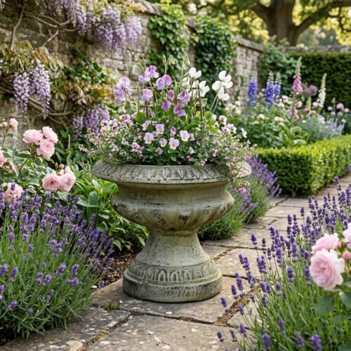 Fluted Urn Low 28Cm Verdigris Effect picture 01 a garden lifestyle image