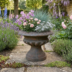 Fluted Urn Low 28Cm Weathered Dark Stone Effect picture 01 a garden lifestyle image