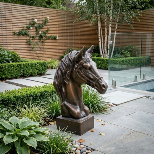Horse Head 41Cm Aluminium Dark Verdigris picture 01 a garden lifestyle image