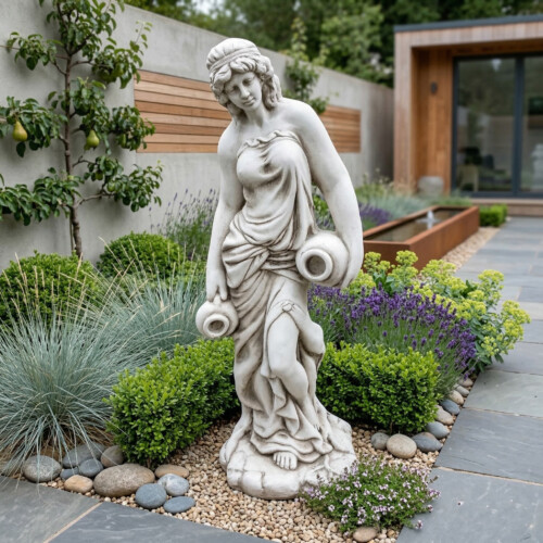 Olivia Urn Girl 79Cm White Stone Effect picture 01 a garden lifestyle image