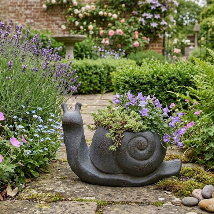 Snail Planter 24Cm Blue Iron Effect picture 01 a garden lifestyle image