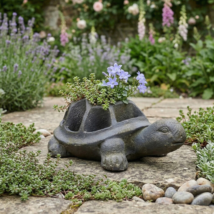 Tortoise Planter 15Cm Blue Iron Effect picture 01 a garden lifestyle image