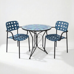 Fleurengo Bistro 60Cm Set with 2 x Karin Blue Black Armchair picture 02 a white background image