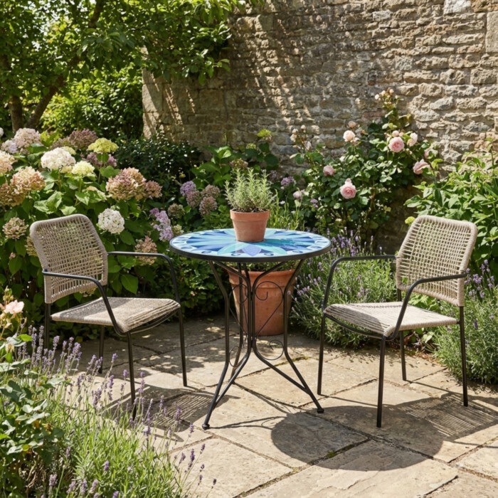 Fleurengo Bistro 60Cm Set with 2 x Rivella Taupe Chair picture 01 a garden lifestyle image