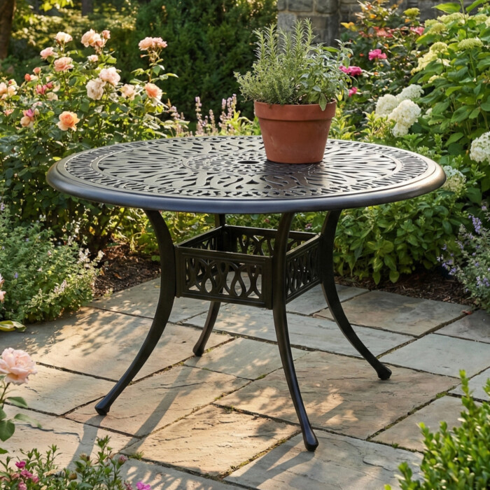 Fleurino Cast Aluminium 100Cm Table picture 21 a garden lifestyle image