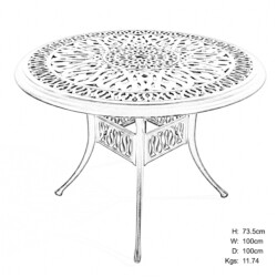 Fleurino Cast Aluminium 100Cm Table picture 30 dimensions height 74cm x width 100cm x depth 100cm weight 11.7kg