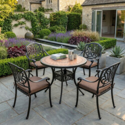 Metarro Embossed Alumimium With 4 Fleurino Chairs Set picture 01 a garden lifestyle image