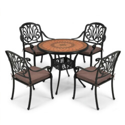 Metarro Embossed Alumimium With 4 Fleurino Chairs Set picture 02 a white background image