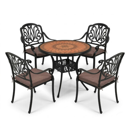 Metarro Embossed Alumimium With 4 Fleurino Chairs Set picture 02 a white background image