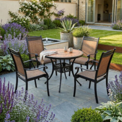 Metarro Embossed Alumimium With 4 Medrino Chairs Set picture 01 a garden lifestyle image