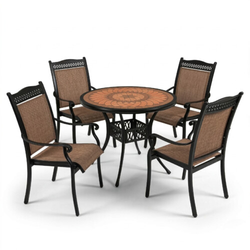 Metarro Embossed Alumimium With 4 Medrino Chairs Set picture 02 a white background image