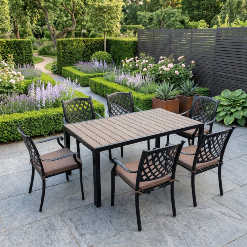 Pavanero Polywood Table With 6 Castino Chairs Set picture 01 a garden lifestyle image