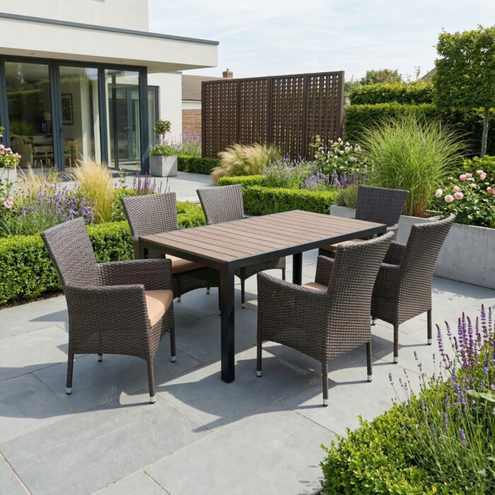 Pavanero Polywood Table With 6 Stockholm Chairs Set picture 01 a garden lifestyle image