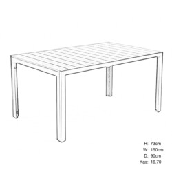 Pavanero Polywood Table picture 30 dimensions height 73cm x width 150cm x depth 90cm weight 16.7kg