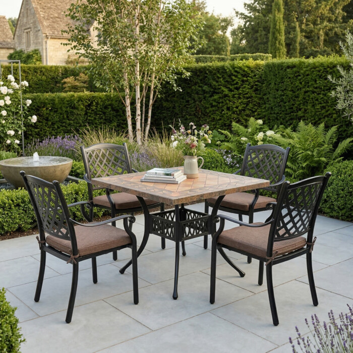 Poncello Square Table With 4 Castino Chairs Set picture 01 a garden lifestyle image