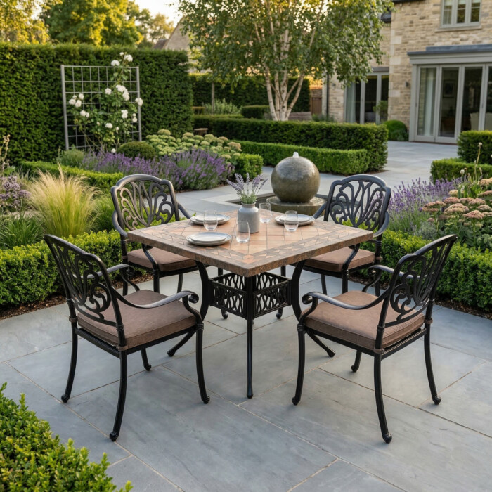 Poncello Square Table With 4 Fleurino Chairs Set picture 01 a garden lifestyle image