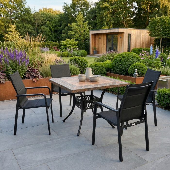 Poncello Square Table With 4 Pavanero Chairs Set picture 01 a garden lifestyle image